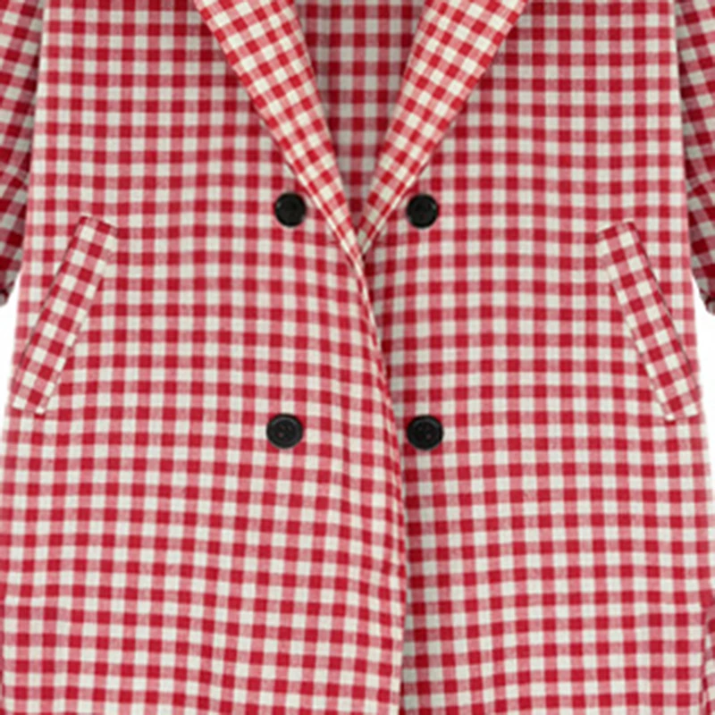 С длинным рукавом Женская пиджаки работа костюмы Белый Plaid Button Blazer офис форма