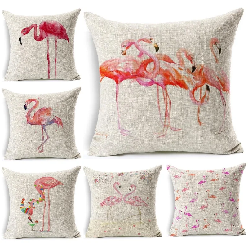 

Flamingos Printing Cushion Case Cotton Linen Cover Car Sofa Throw Pillows Decorative Pillowcase almofada decorativos cojines