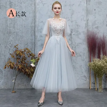 A Gary Lomg 128 KBS093# серые, розовые вечерние платья для выпускного вечера, новые весенне-летние платья подружки невесты, платье средней длины для сестры, платье для выпускного вечера, короткое - Цвет: A Gary Lomg 128