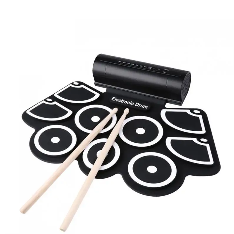 Portable Roll Up Electronic Drum Set 9 Silicon Pads Built-in Stereo Speakers with Drumsticks Foot Pedals Support USB MIDI enlarge