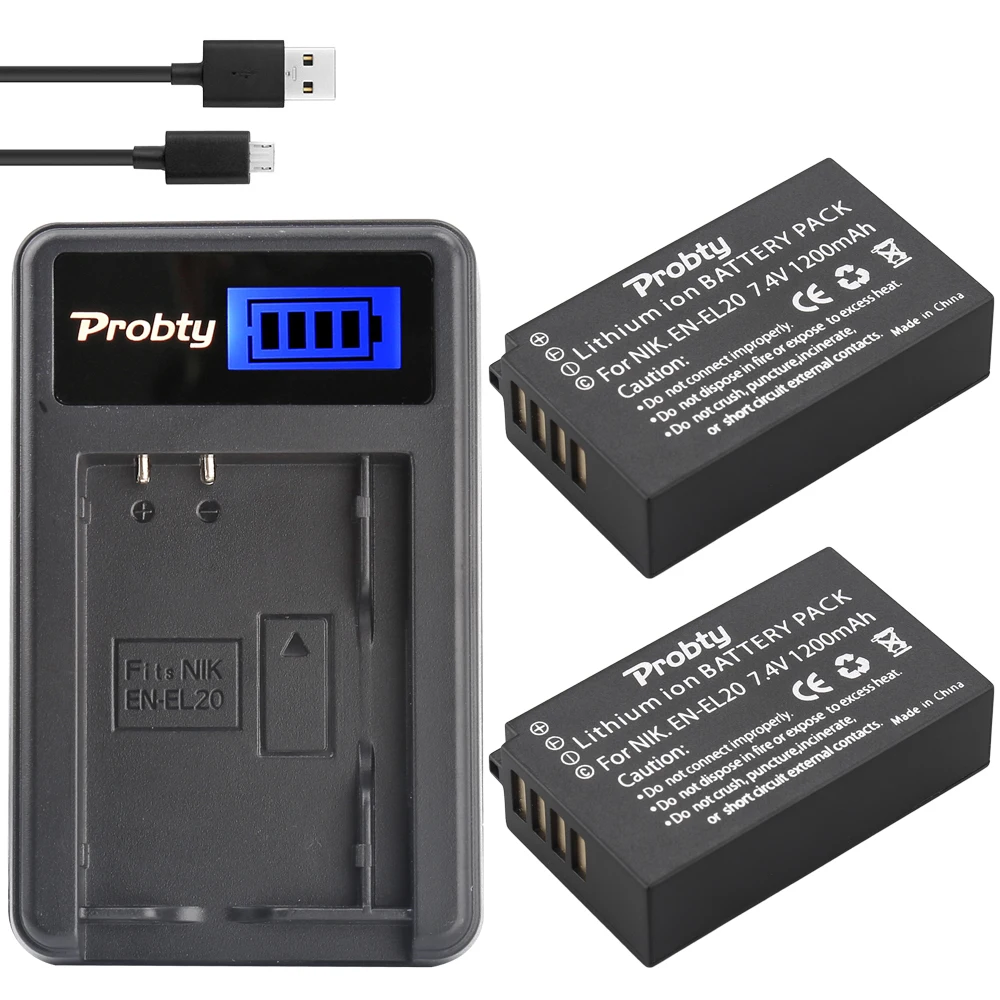 2 шт. Probty 1200 мА/ч EN EL20 RU ENEL20 Перезаряжаемые Li Ion Батарея + USB ЖК дисплей Зарядное