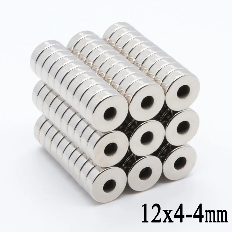 50pcs 12x4 mm Hole: 4mm Super Strong N35 Craft Rare Earth Magnet Permanet Countersunk Ring Powerful Neodymium Magnets