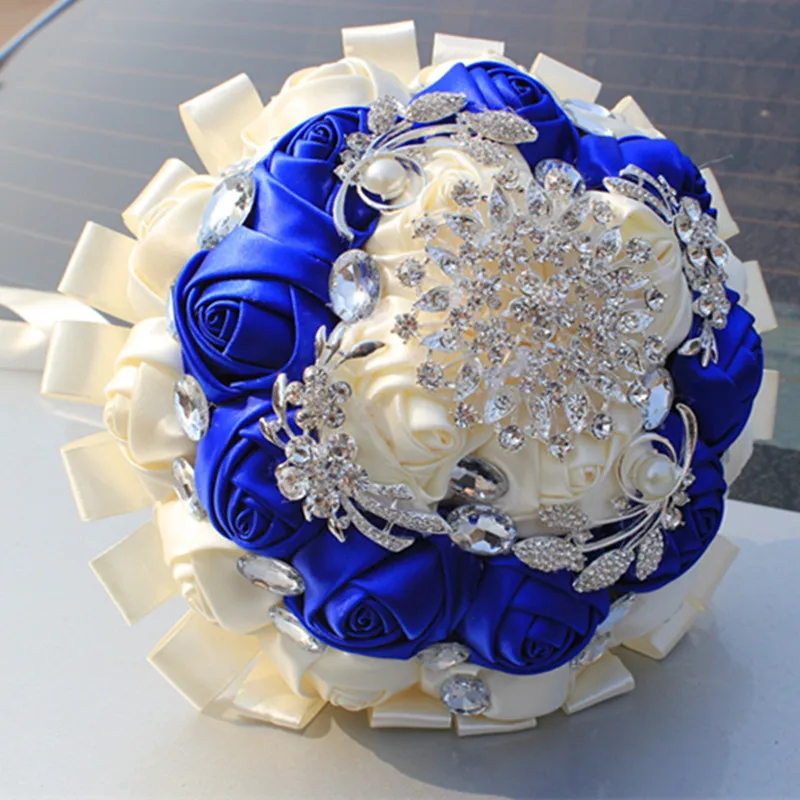 Благородный индивидуальные Королевский сине белые Свадебные Букеты Diamond Flower