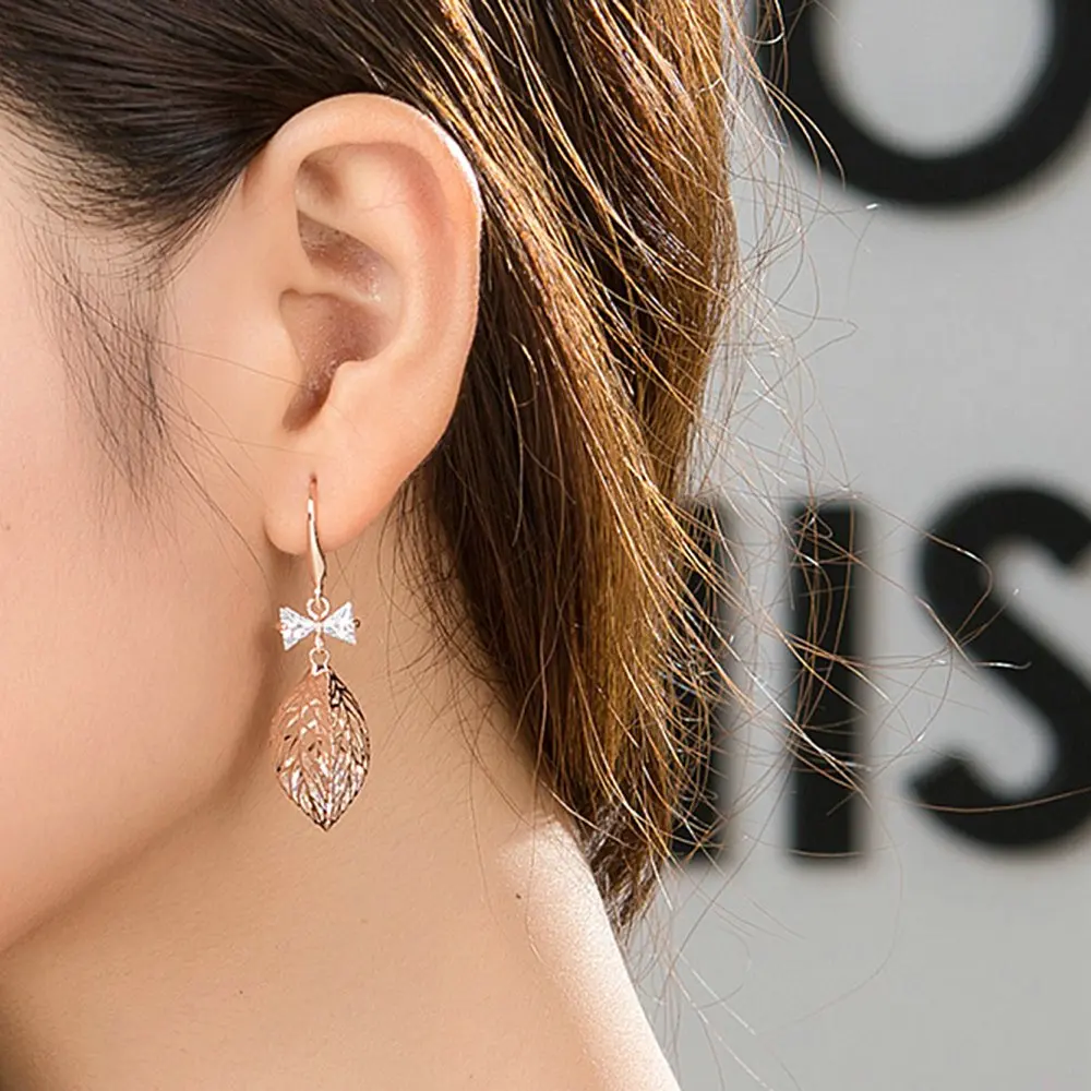 2017 новые модные длинные Винтажные серьги в виде листьев розовое золото