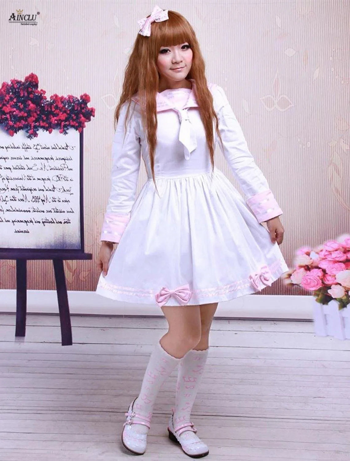 Сезонное платье средней длины Ainclu женское хлопковое розовое и белое милое