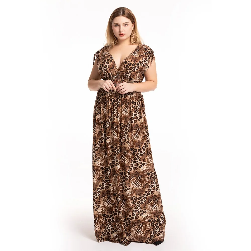 Женское летнее платье с леопардовым принтом на тонких бретелях оборками без