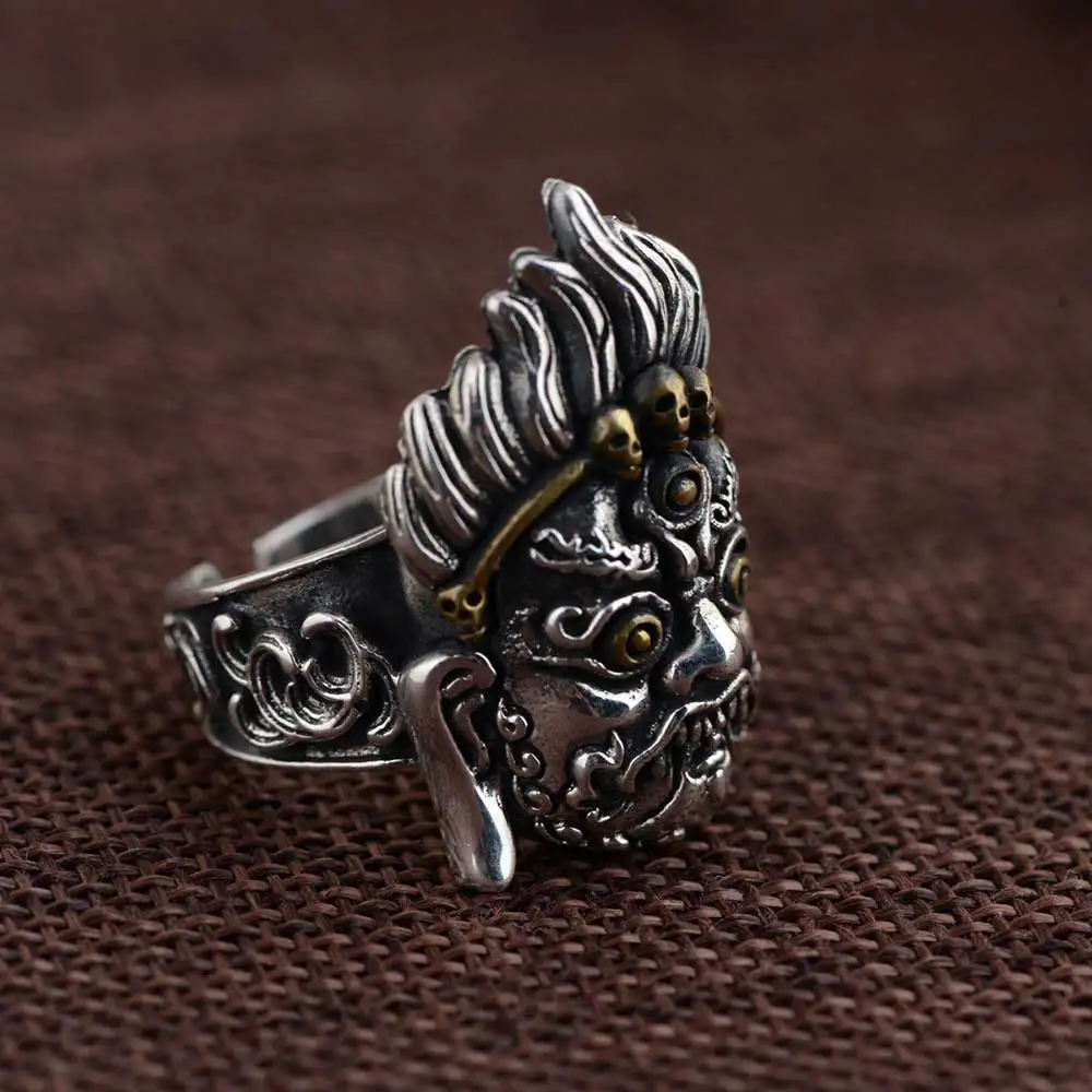 FNJ 925 Silver Skeleton Ring Skull New Fashion S925 Sterling Thai Silver Rings for Men Jewelry Adjustable Size