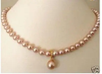 

Красивый 8 мм розовый пресноводный жемчуг ожерелье кулон цвет Мода Бесплатная доставка