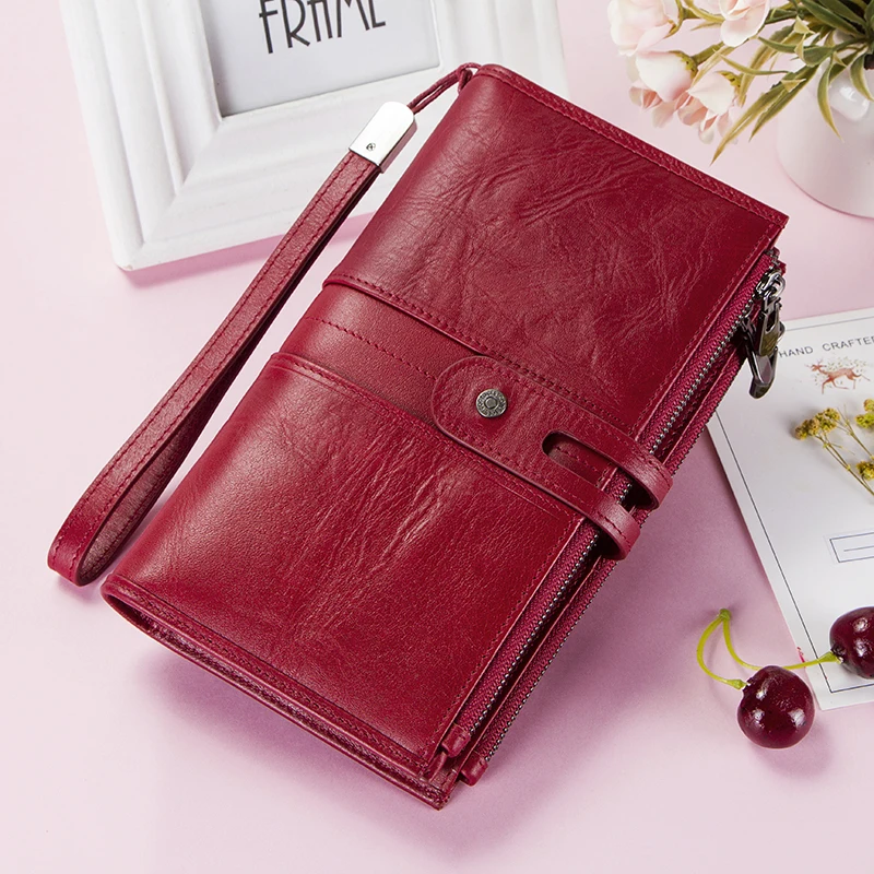 

Ladies Genuine Leather Women Clutch Bag Fashion Phone Wallets Large Capacity Zipper Coin Purse Card Holder Trifold Long Wallet