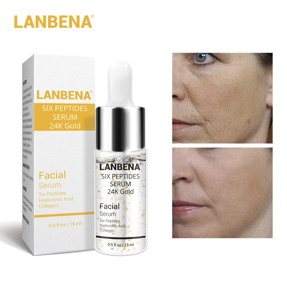 LANBENA Six Peptides Serum 24 K Gold Hyaluronic Acid Collagen Essence Oil Whitening Moisturizing Nourish Face Skin Care 15ml | Красота и