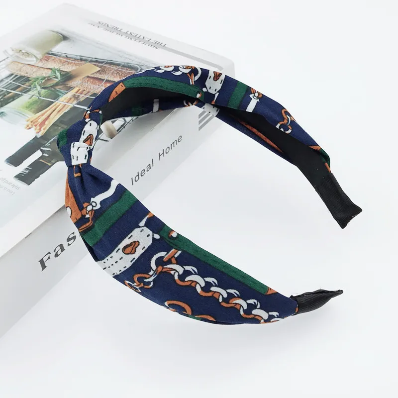 Chain Navy Blue Дикое повязка на голову макияж Для женщин повязки на голову, повязка на голову и сердечком и повязка на голову для девочек узлом повязки на голову; тюрбан, повязки для волос, аксессуары для волос - Цвет: Chain Navy Blue
