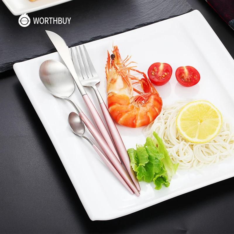 WORTHBUY 4 шт./компл. Западный портативный набор столовых приборов 304 нержавеющая сталь посуда нож ложка столовая вилка кухонный набор обеденной посуды
