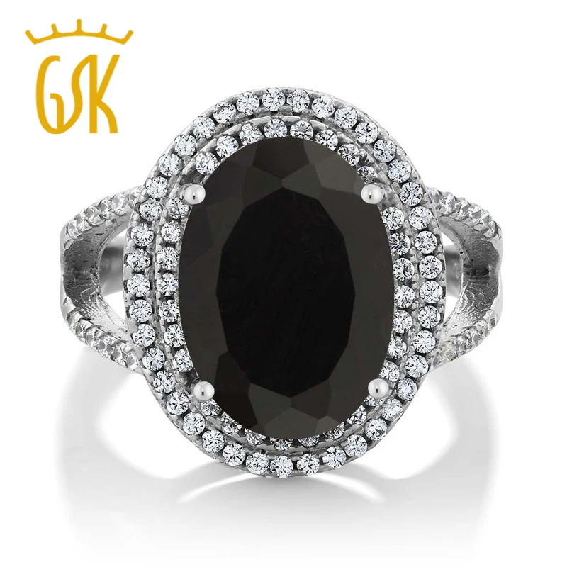 GemStoneKing 6 44 Ctw 14X10MM натуральный камень "черный оникс" кольцо из стерлингового