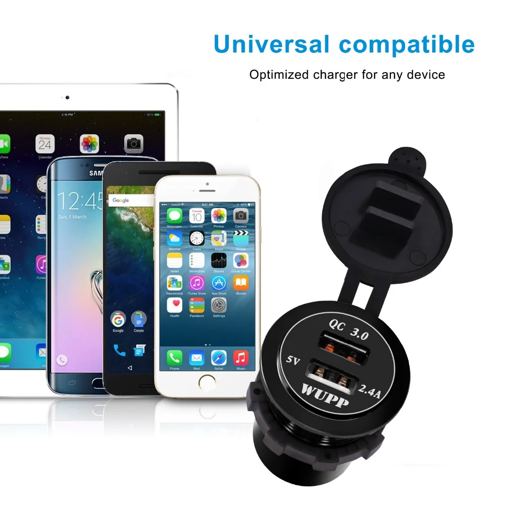 Aluminum Alloy Fast Charge QC 3.0 dual USB Charger Car Mobile phone Motorcycle charger modification accessories Adapter | Мобильные