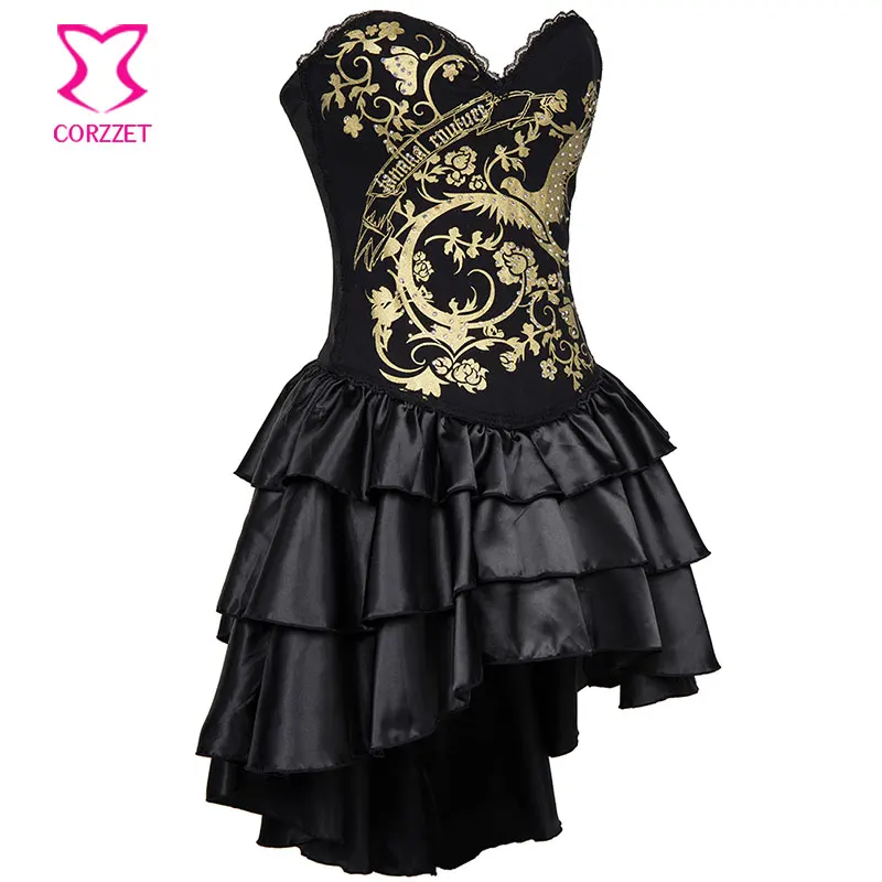 Корзет Готический Золотой принт Феникс хлопок корсет и платье бюстье топ для