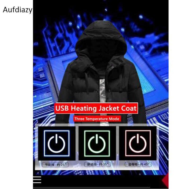 Aufdiazy мужской зимний USB нагревательный Электрический жилет тепловой Открытый Ветровка скалолазание лыжный Кемпинг Треккинг черное пальто 5XL IM019
