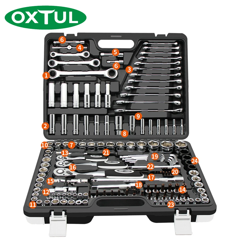 OXTUL 150 шт Профессиональные механические инструменты для ремонта автомобиля набор торцевых гаечных ключей трещотка отвертка Бытовая CR-V Сталь Ручной инструмент
