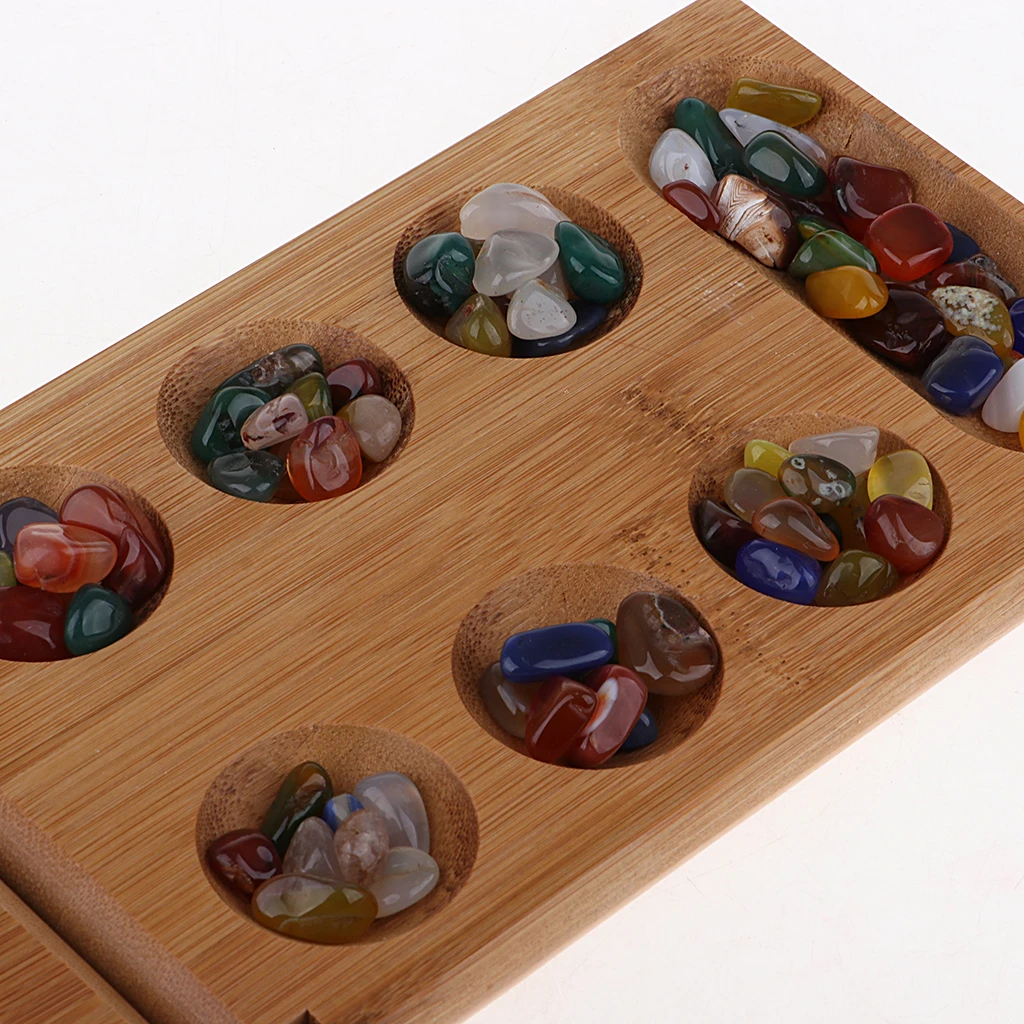 Mancala африканская каменная игра-8,6x5,1 дюймов бамбуковая доска с 48 агатовыми бусинами Классическая игра для путешествий