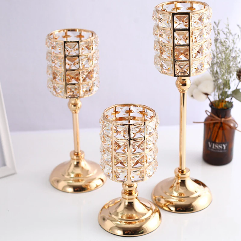 Candle Holders Nordic Candlestick Ornaments Gold Crystal Candle Holders Table Candlestick for Home Christmas Decoration