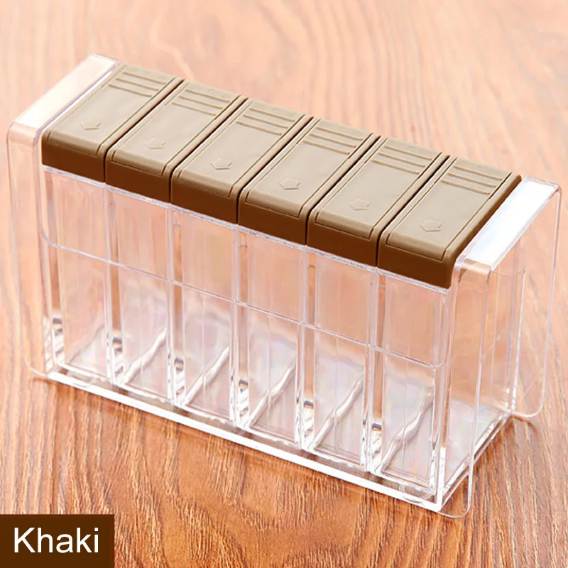 khaki Прозрачная бутылка для приправ емкости для специй Prtable хранилище специй контейнеры набор из 6 баночек для специй кухонные аксессуары - Цвет: khaki