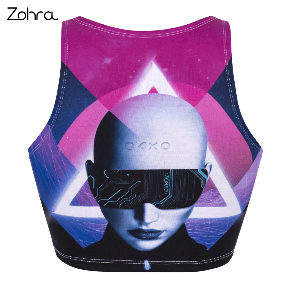 Zohra новый дизайн женские топы Космический герой печать укороченный топ женская