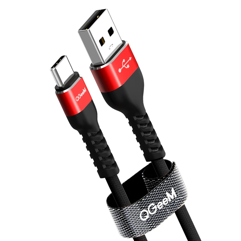 QGEEM usb type-C кабель USB-C быстрой зарядки мобильного телефона USB кабель для samsung Galaxy S8 huawei mate 20 Xiaomi usb type-C - Цвет: black-red