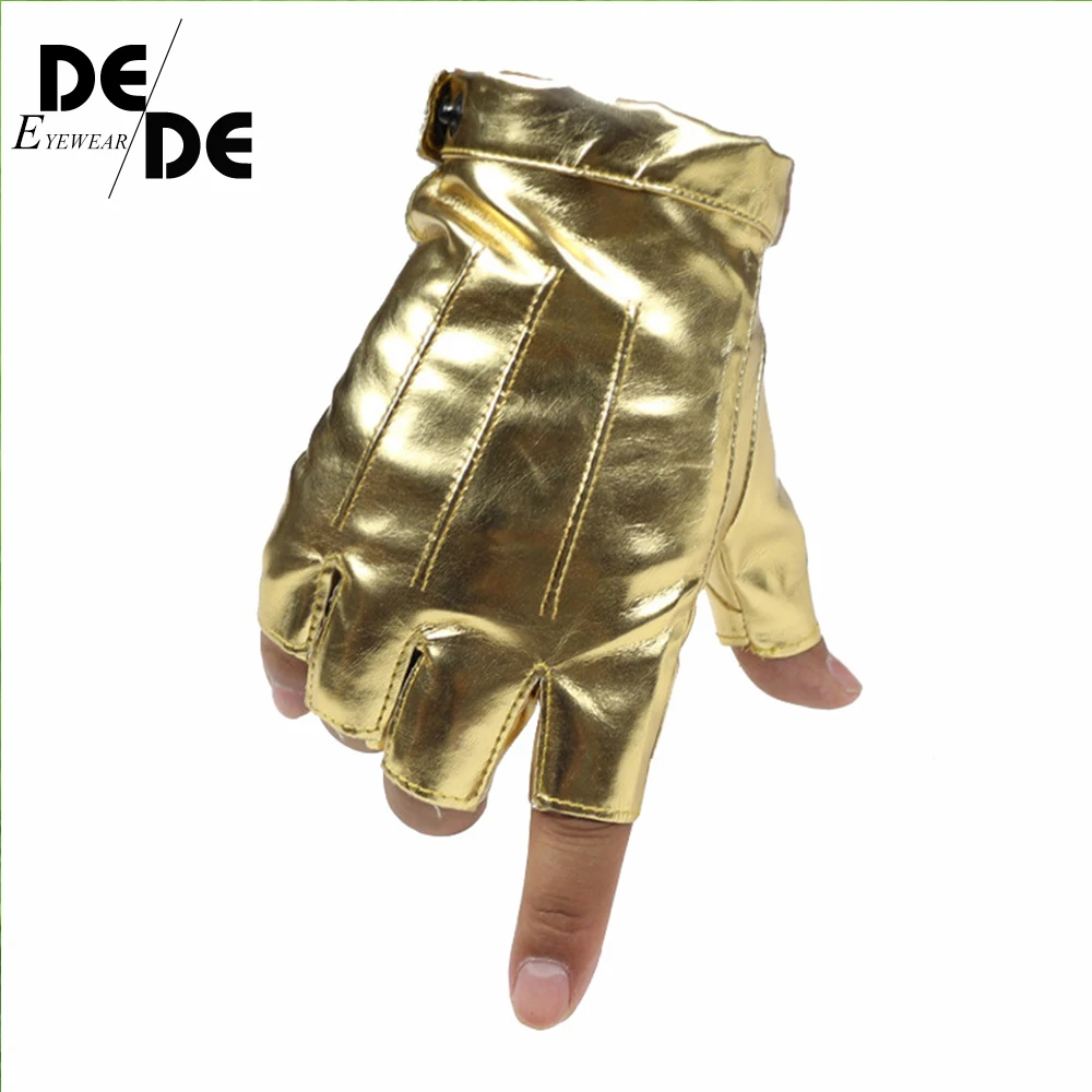 Мужские кожаные перчатки без пальцев Вечерние для танцев цвета: черный золотой