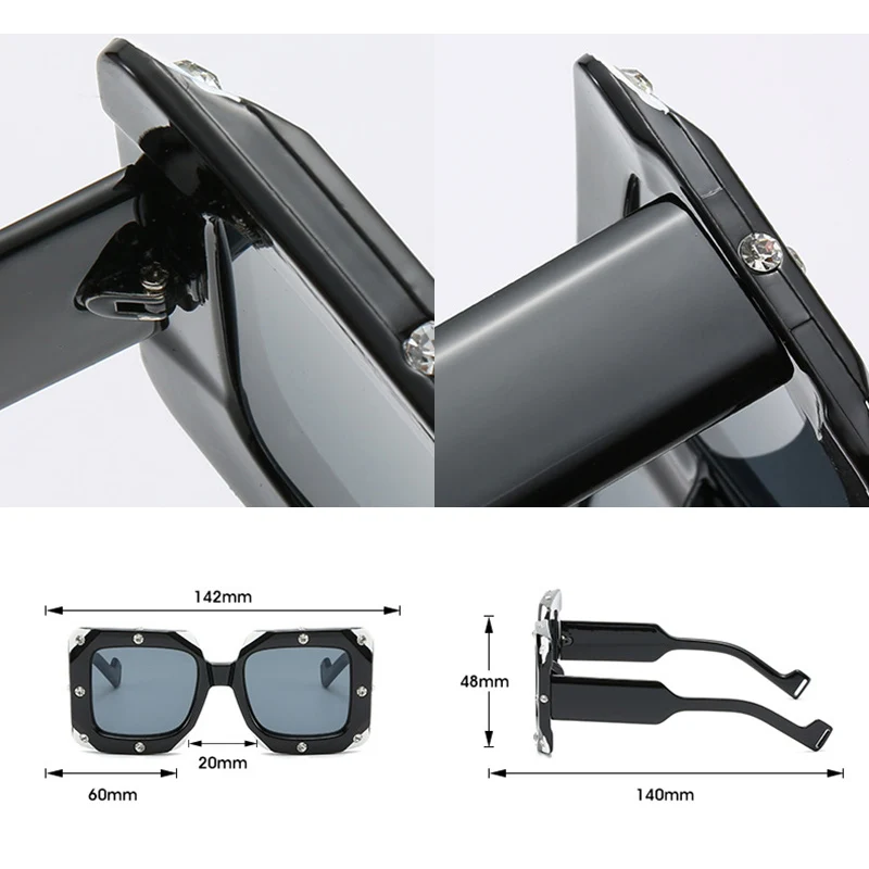 Женские и мужские очки со стразами SHAUNA большие брендовые дизайнерские