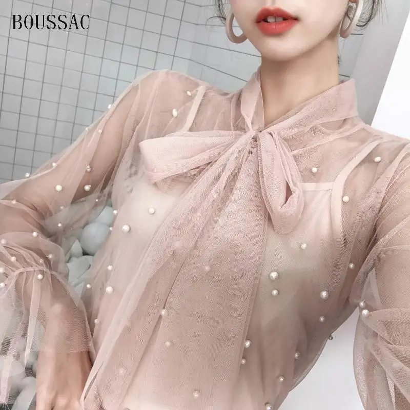 BOUSSAC 2018 новые весенние женские Топы с длинным рукавом блузки бантом сексуальные