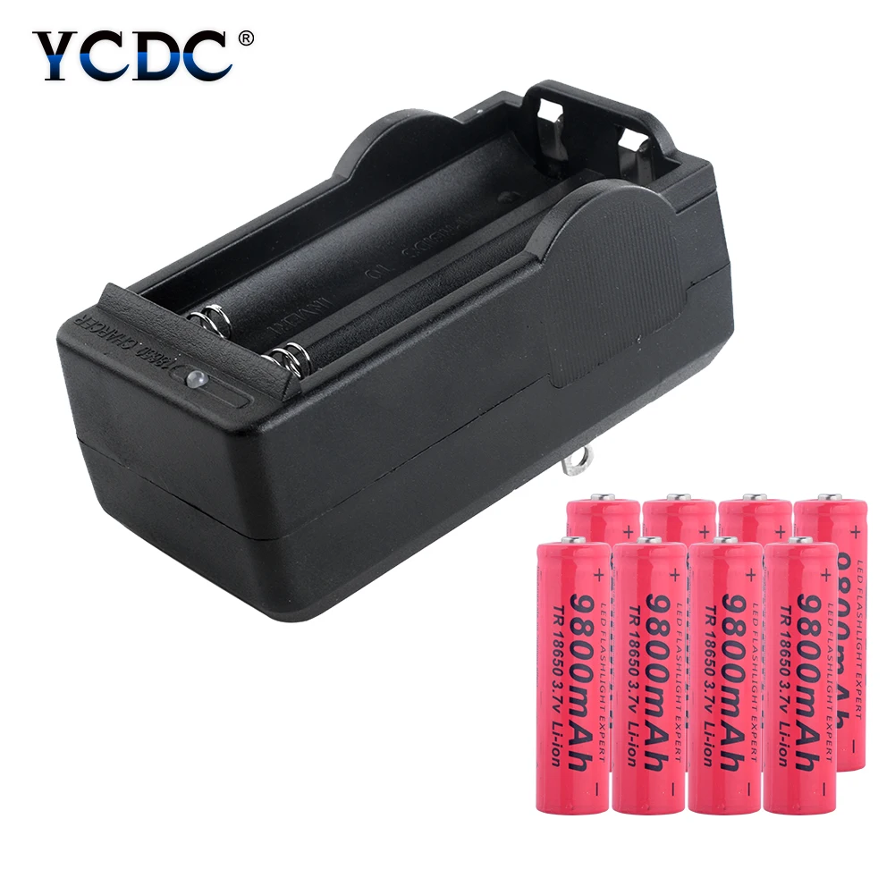8pcs 18650 Новинка 18650 аккумулятор 3,7 V 9800mAh литий-ионная аккумуляторная батарея для светодиодной вспышки светильник батарея 18650 батарея+ зарядное устройство с вилкой США - Цвет: 8pcs 18650
