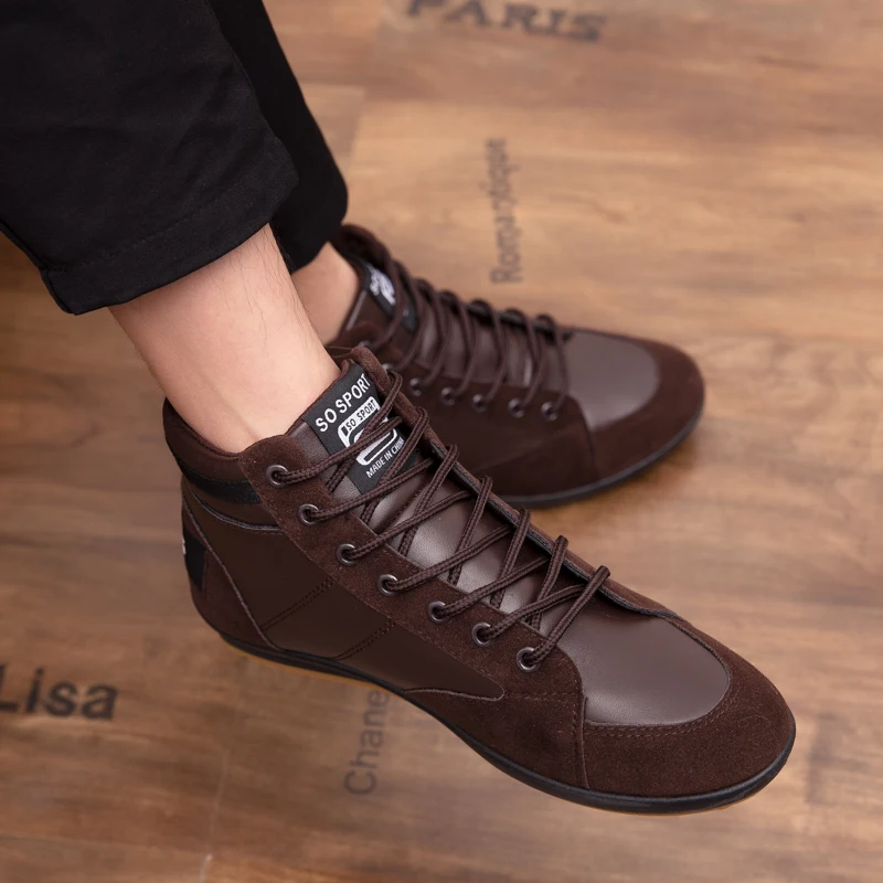 

GUDERIAN New Men Leather Shoes Fashion Autumn Winter Men's Casual Shoes Lace Up High Top Sneakers Flat Shoes Men Zapatos Hombre