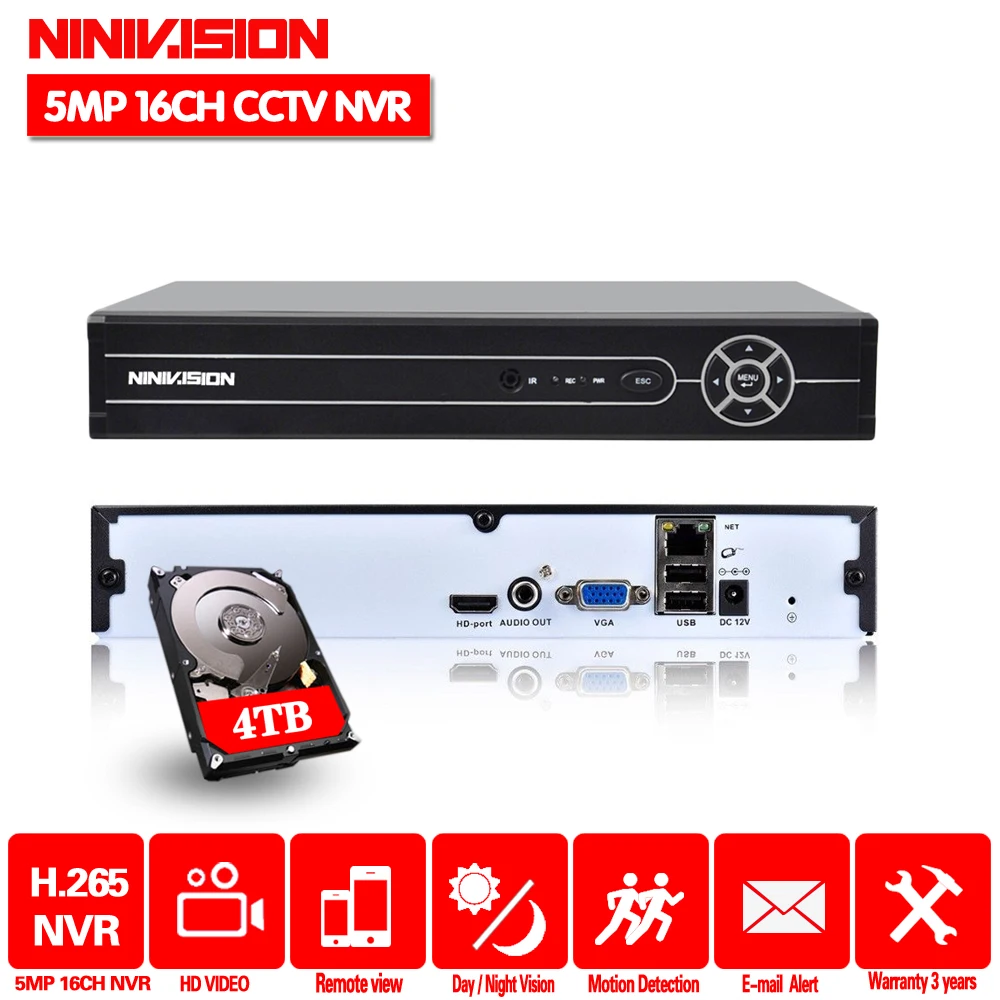 Металлический Чехол NINIVISION H.265 NVR VGA HDMI 4CH 8CH 16CH CCTV 5M 4M 3M 1080P IP камера ONVIF 2 0 система