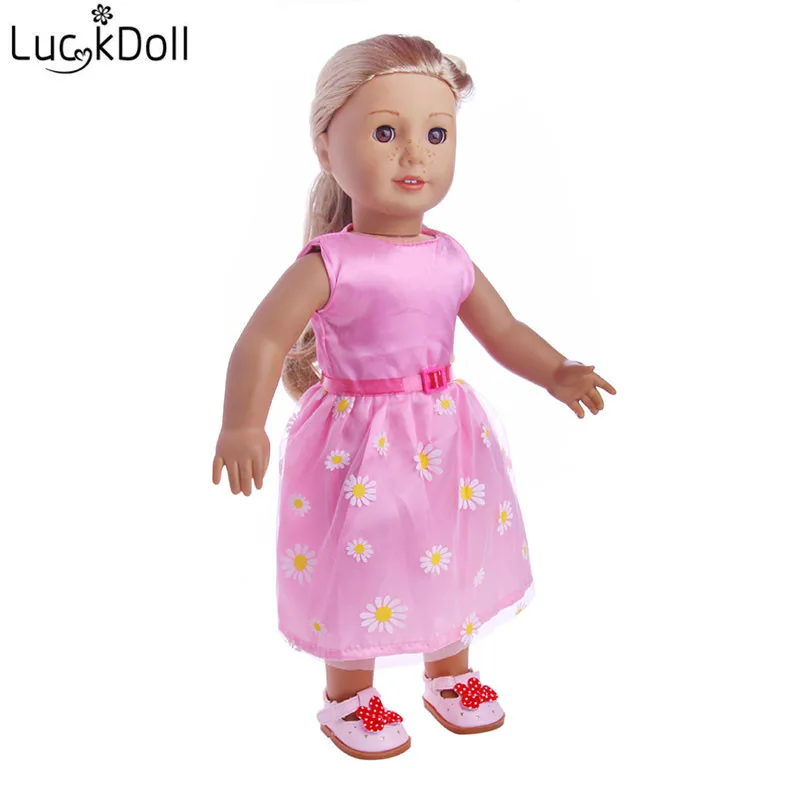 Платье без рукавов с цветочным принтом LUCKDOLL для кукол размером 43 см или 18 дюймов