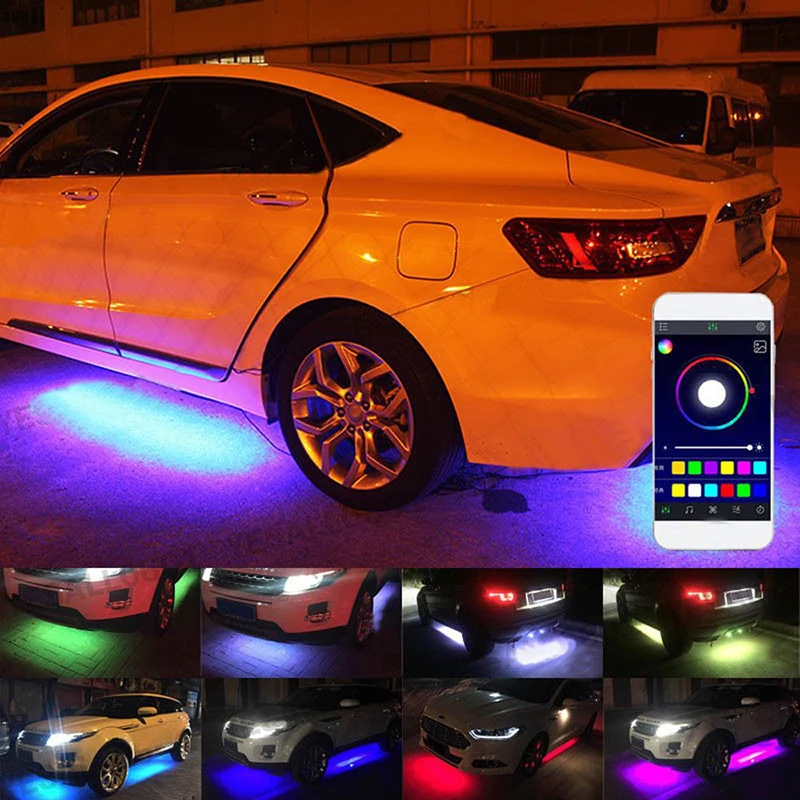 4 шт. RGB 5050 светодиодных фар для авто под днище автомобиля полосы светильник