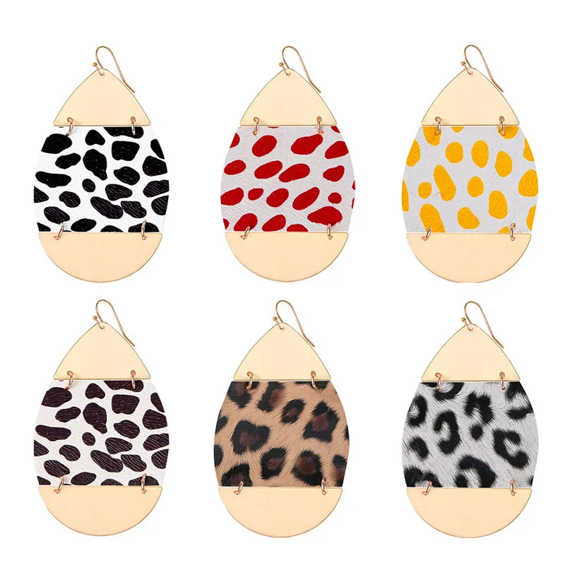 

ZWPON 2019 New Gold Leopard Joint Leather Teardrop Earrings for Women Trendy Summer Earrings Jewelry Accessories Wholesale