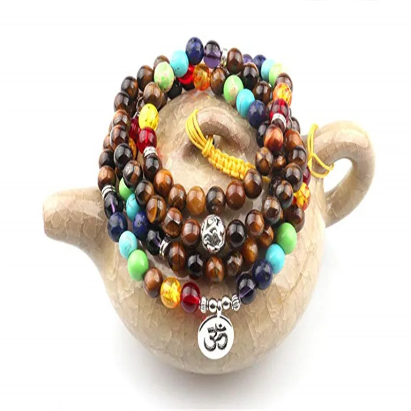 Натуральный драгоценный камень тигровый глаз 108 бусины Многослойные обмотки