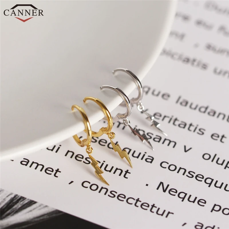 CANNER Gold Small Hoop Earrings 925 Sterling Silver Circle for Women Girls Punk Lightning Earring Jewelry Gifts H50 | Украшения и
