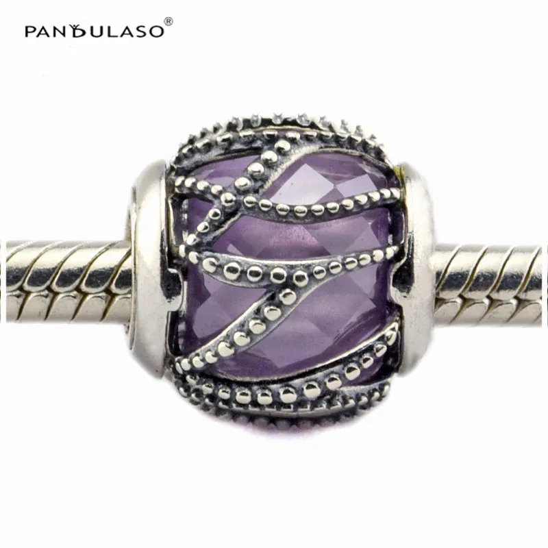 100% 925 стерлингового серебра с переплетающимся узором Сияющие фиолетовый и ясно CZ