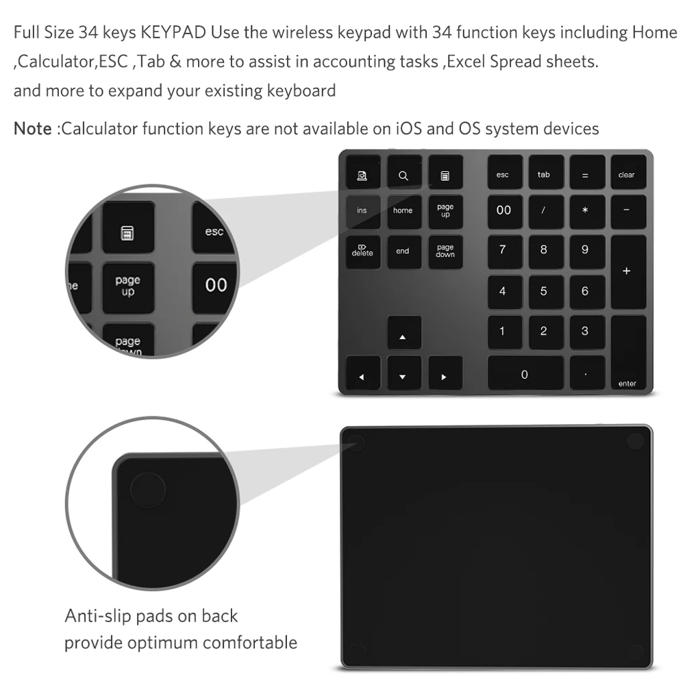 Aluminum Wireless Mini Keypads Numeric keypad BT Pad 34 Keys External Number Shortcut Keyboard | Компьютеры и офис