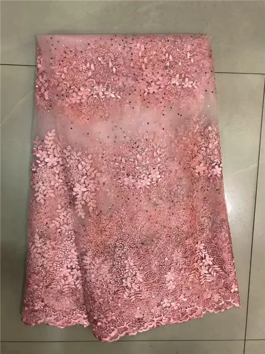 French tulle lace fabric african emboridery flowers 5 yards per lot party dress Pink and gray purple | Дом и сад