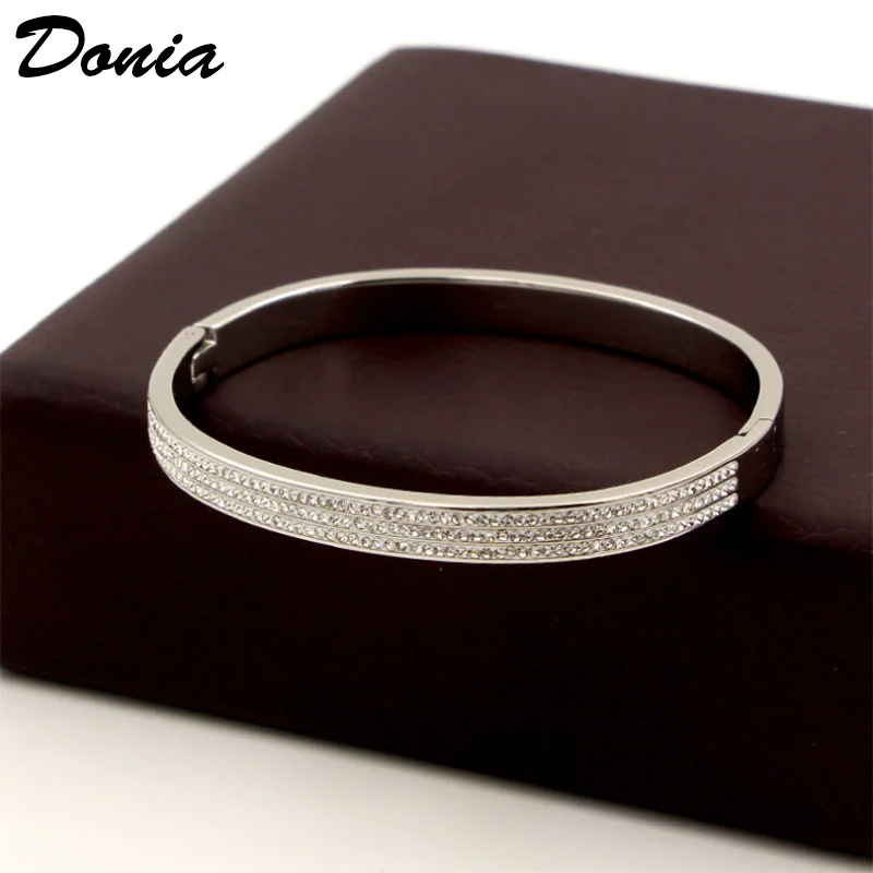 

Donia jewelry Fashion half circle three rows full Zircon rose gold dark buckle bracelet titanium steel rose gold ladies bracelt