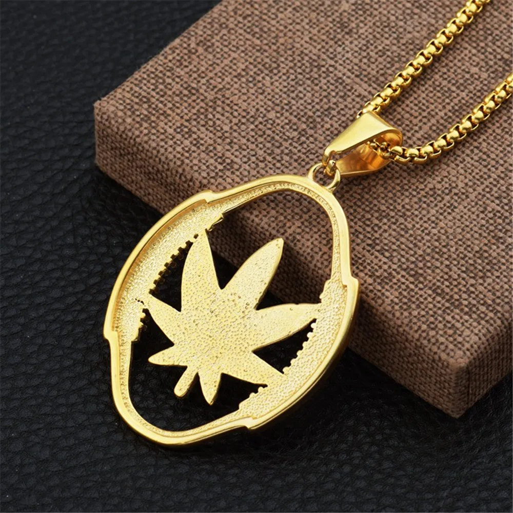 MCSAYS Нержавеющая сталь Jewelry Конопля Сорняк Листьев оружие кулон цепи коробки