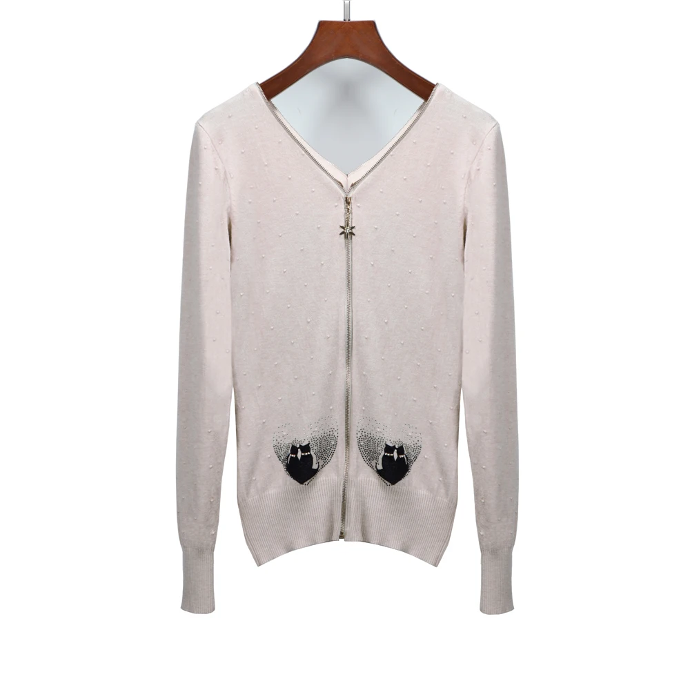 High Quality 2019 New Women's Sweater Spring Autumn Casual Animal Print Fashion Double Zippers Knitting Slim Fit |
