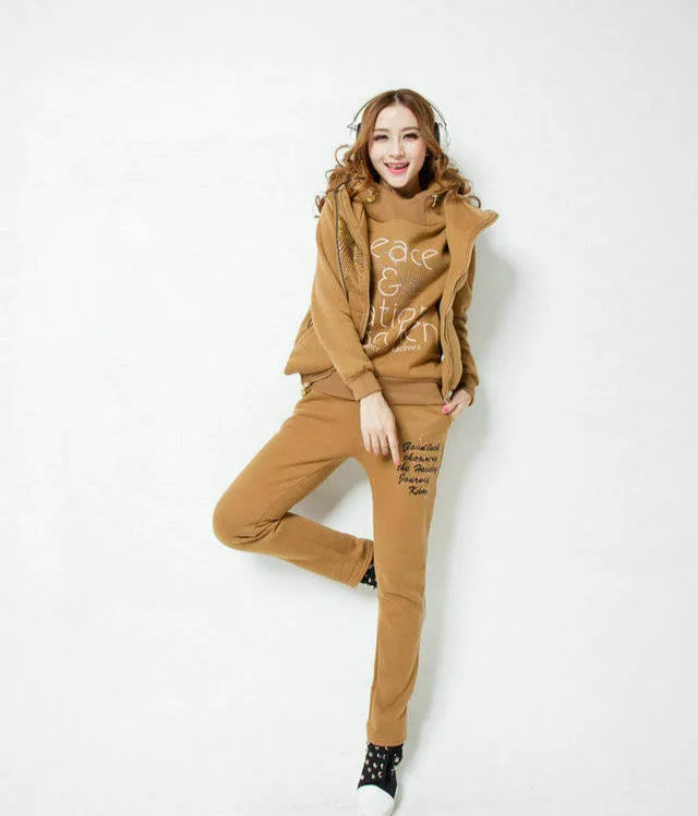 Теплый зимний комплект из 3 предметов женский спортивный костюм с капюшоном