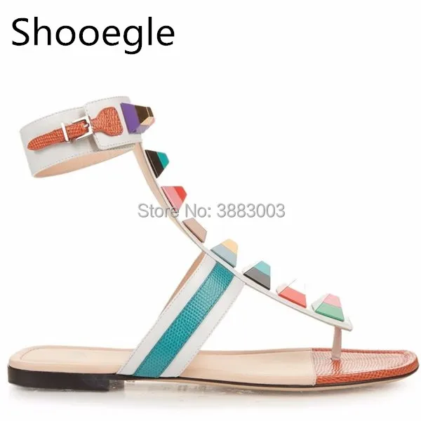 

Luxury women shoes flat T-strap colorful sandals open toe light sky blue and white color ankle wrap women comfortable sandals