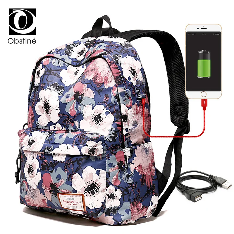 

Large Bagpack Women 15.6 Inch Laptop Backpack with USB Charger Female Print Back Pack Bags for School Teenage Girl Backbag Woman