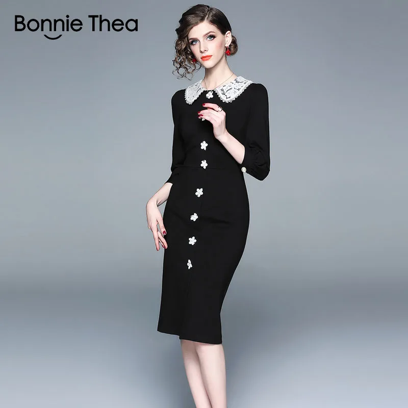 Женское черное вечернее платье-футляр Bonnie Thea Осеннее элегантное платье женское