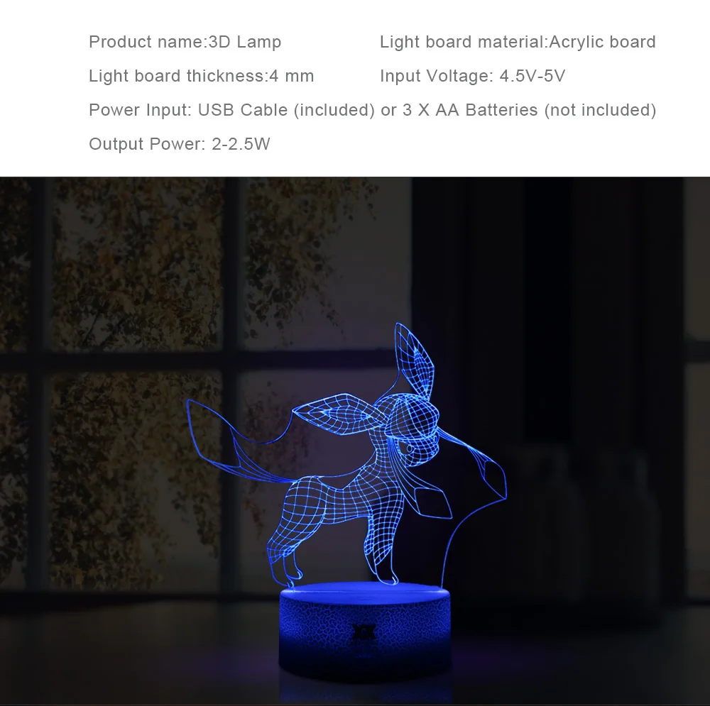 Популярная игра Покемон Eevee семейная серия 3D лампа USB мультфильм ночной Светильник СВЕТОДИОДНЫЙ 7 цветов Настольная лампа подарки для детей HUI YUAN бренд