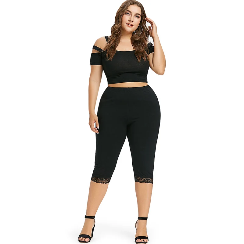 PlusMiss размера плюс 5XL Высокая Талия кружевное Фитнес Леггинсы Джеггинсы Для