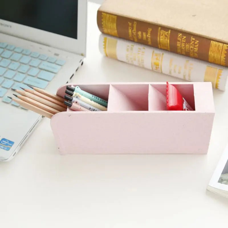 Multi-function 4 Grid Desktop Pen Holder Office School Storage Case Box Wheat Straw Desk Pencil Organizer Stationery | Канцтовары для